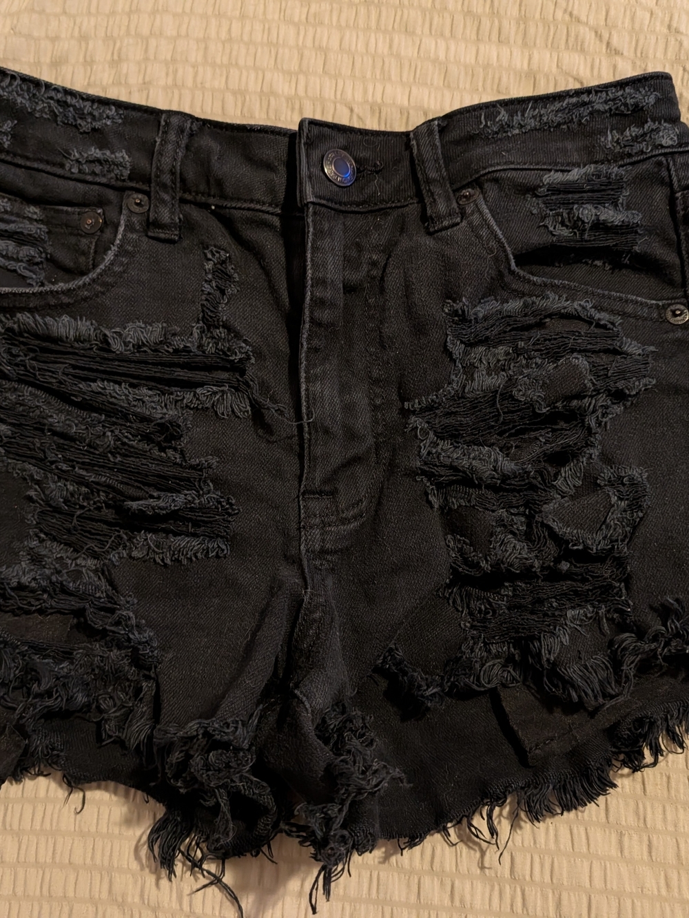 American Eagle Outfitters Black Distressed Cutoff Denim Shorts